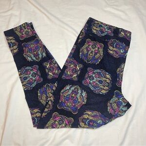 3/$15 LULA ROE Black Multicolor Boho Bear Leggings, TC